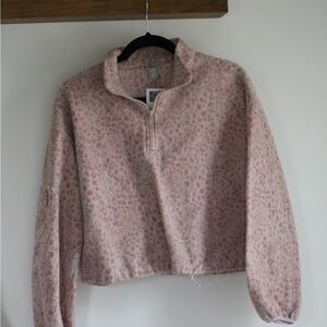 Half-Zip Cropped Leopard Print Pullover - Blush Pink